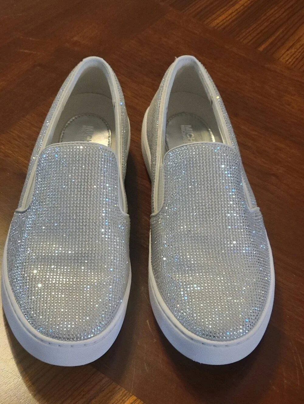 Michael Kors,Sparkling Silver Rhineston Slip-On Sneakers - Women Size 8M.